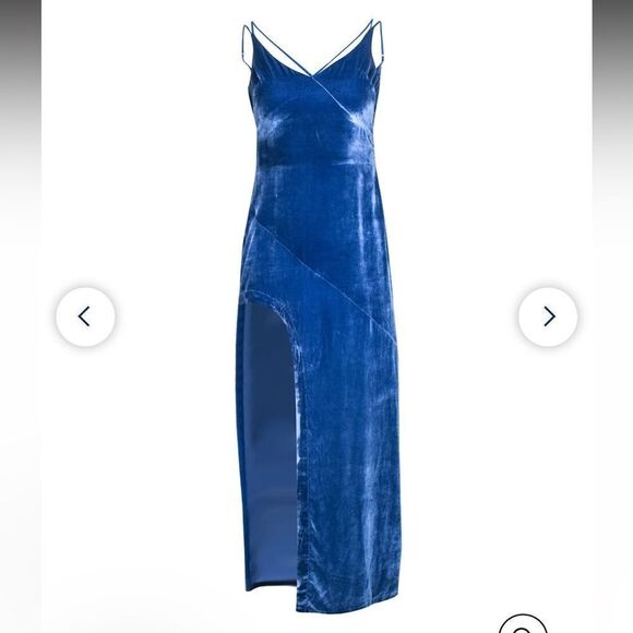 For Love And Lemons Maxi Dress Womens Sz M  Cobalt Blue Velvet Full Length Open - Picture 6 of 16